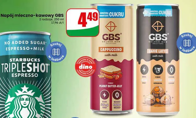 Napój mleczno-kawowy GBS Cappuccino with milk obniżona zawartość cukru promocja w Dino