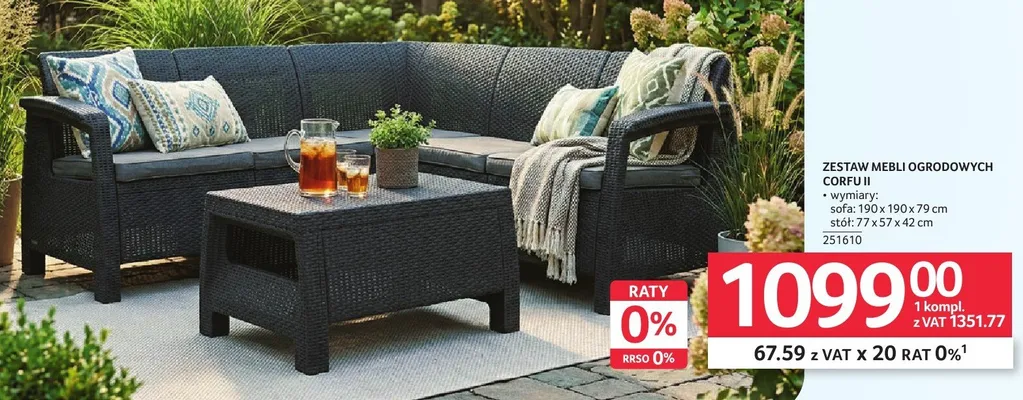 Zestaw mebli ogrodowych Corfu II sofa: 190x190x79cm, stół: 77x57x42cm, 251610 promocja w Selgros