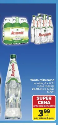 Woda mineralna Muszynianka w szkle 6-pak 0,7 l promocja w Carrefour
