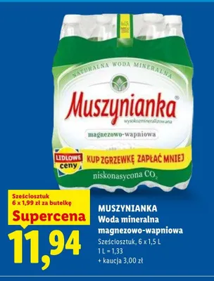 Woda mineralna magnezowo-wapniowa MUSZYNIANKA 6-pak 1,5l promocja w Lidl