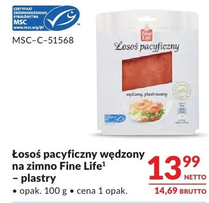 Łosoś pacyficzny wędzony na zimno Fine Life - plastry promocja w Makro