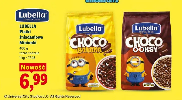 Płatki śniadaniowe Lubella Minionki Choco Banana promocja w Lidl