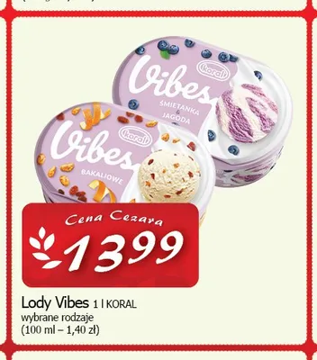 Lody Vibes Śmietanka & Jagoda Koral promocja w CEZAR Delikatesy