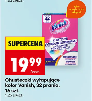 Chusteczki wyłapujące kolor Vanish 32 prania promocja w Biedronka