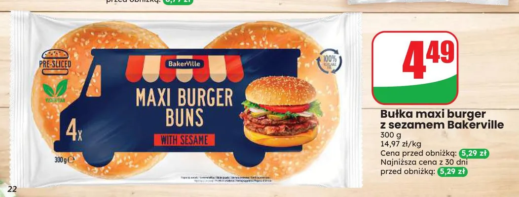 Bułka maxi burger z sezamem BakerVille 4-pak promocja w Dino