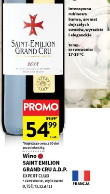 Wino Saint Emilion Grand Cru A.D.P. czerwone, wytrawne promocja w Intermarche