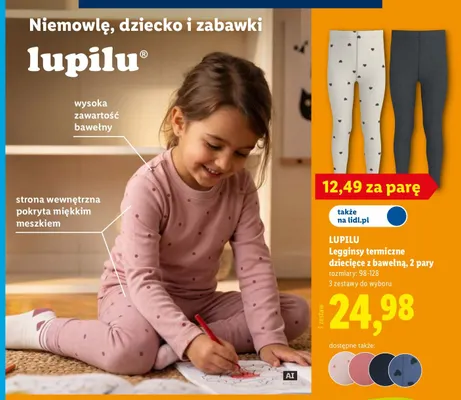 Legginsy termiczne dziecięce z bawełną 2-pak Lupilu promocja w Lidl