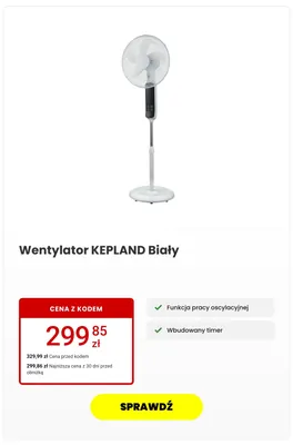 Wentylator Kepland biały promocja w Media Expert