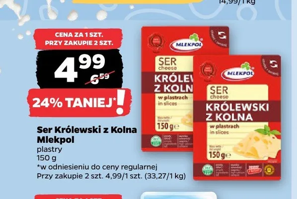 Ser Królewski z Kolna Mlekpol plastry promocja w Netto