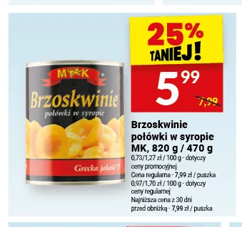 Brzoskwinie połówki w syropie MK promocja w Twój Market