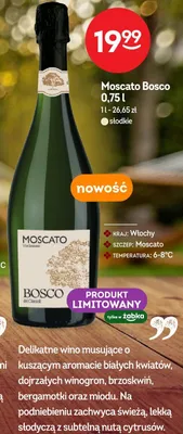 Wino musujące Bosco del Cirmioli Moscato Vino Spumante słodkie Włochy promocja w Żabka