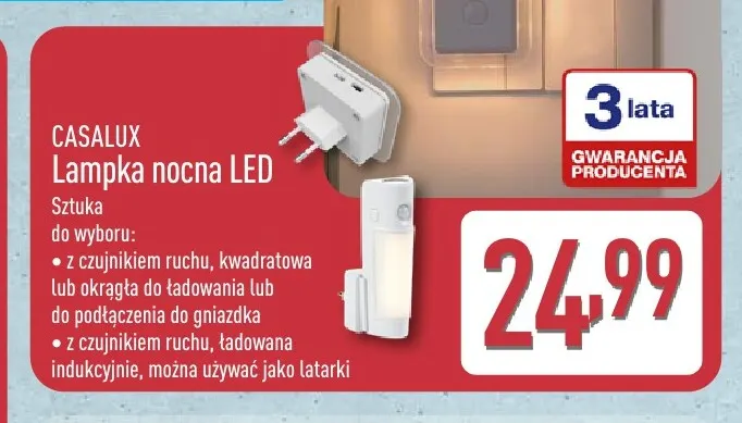 Lampka nocna LED Casalux promocja w Aldi