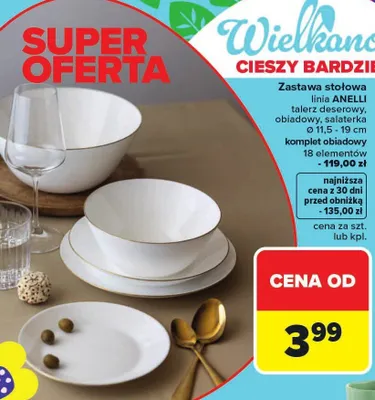 Zastawa stołowa talerz deserowy, obiadowy, salaterka komplet obiadowy 18 elementów promocja w Carrefour