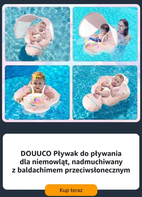 Pływak do pływania dla niemowląt nadmuchiwany z baldachimem przeciwsłonecznym DOUUCO promocja w Amazon