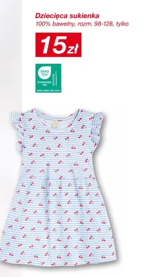 Dziecięca sukienka 100% bawełny rozm. 98-128 w paski z wiśniami promocja w KiK