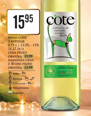 Wino białe Cote półwytrawne promocja w Dino