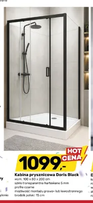 Kabina prysznicowa Doris Black 100x80x200cm promocja w Bricomarche