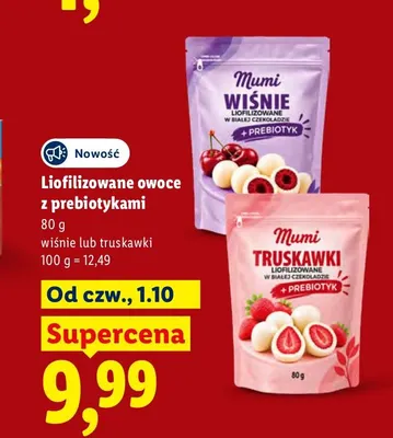 Liofilizowane owoce z prebiotykami truskawki Mumi promocja w Lidl