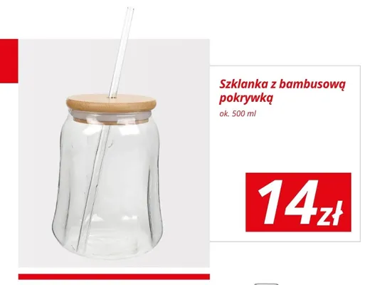 Szklanka z bambusową pokrywką 500 ml promocja w KiK