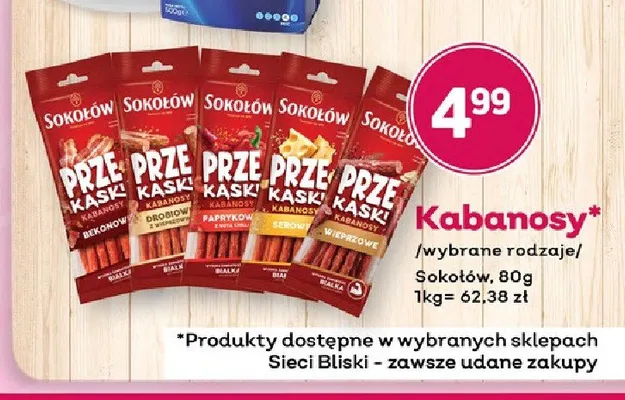 Kabanosy Sokołów paprykowe promocja w Bliski