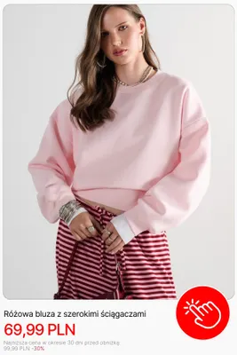 Różowa bluza z szerokimi ściągaczami Cropp promocja w Cropp