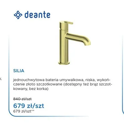 Bateria umywalkowa niska Deante Silia złoto szczotkowane promocja w Blu Salony Łazienek
