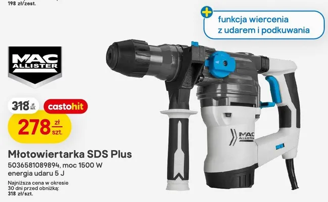 Młotowiertarka SDS Plus MAC ALLISTER moc 1500W energia udaru 5J promocja w Castorama