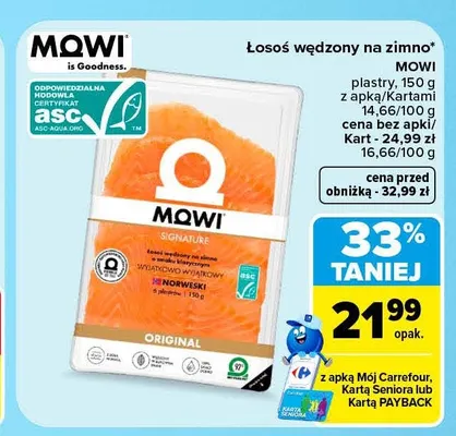 Łosoś wędzony na zimno Mowi plastry promocja w Carrefour Market