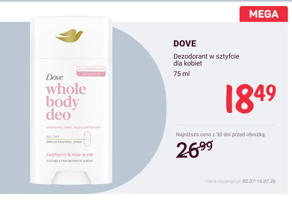 Dezodorant w sztyfcie dla kobiet Dove promocja w Rossmann