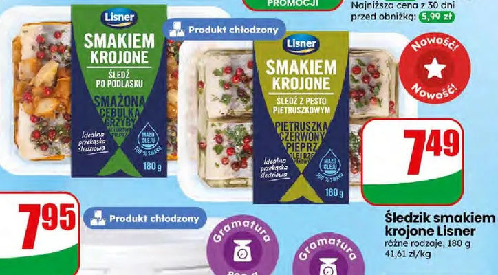 Śledzie smakiełki krojone różne rodzaje promocja w Dino
