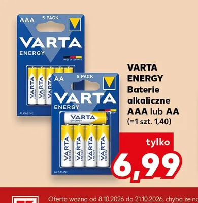 Baterie alkaliczne Energy Aaa 5-pak Varta promocja w Kaufland