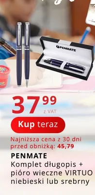 Komplet długopis i pióro wieczne VIRTUO Penmate srebrny promocja w Poczta Polska