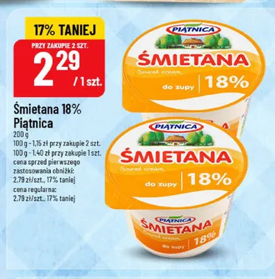 Śmietana do zupy Piątnica 18% promocja w POLOmarket