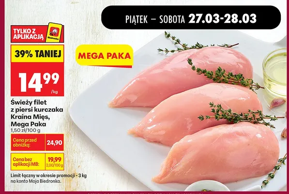 Świeży filet z piersi kurczaka Mega Paka promocja w Biedronka