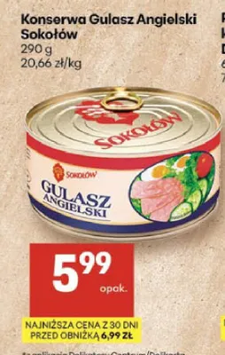 Konserwa Gulasz Angielski Sokołów promocja w Delikatesy Centrum