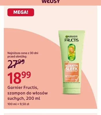 Szampon do włosów suchych Garnier Fructis Keratin Sleek promocja w Rossmann