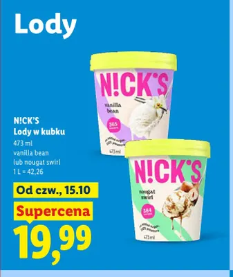 Lody w kubku Vanilla Bean N!CK'S promocja w Lidl