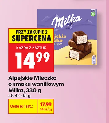 Alpejskie Mleczko o smaku waniliowym Milka promocja w Biedronka