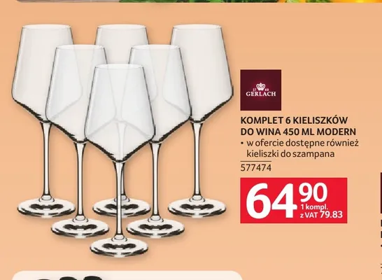 Komplet 6 kieliszków do wina 450 ml Modern Gerlach promocja w Selgros