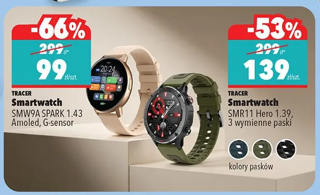 Smartwatch SMRT1 Hero 1.39, 3 wymienne paski promocja w Biedronka