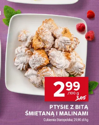 Ptysie z bitą śmietaną i malinami Cukiernia Staropolska promocja w Stokrotka
