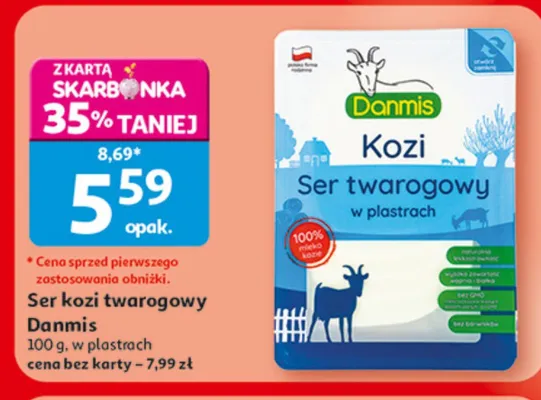 Ser kozi twarogowy Danmis w plastrach promocja w Auchan