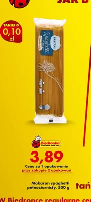 Makaron pełnoziarnisty spaghetti, 500g promocja w Biedronka