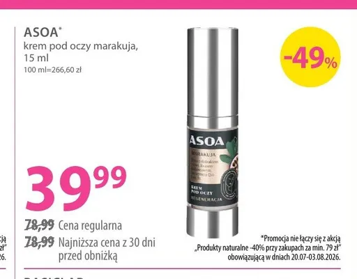 Krem pod oczy marakuja Asoa promocja w Hebe