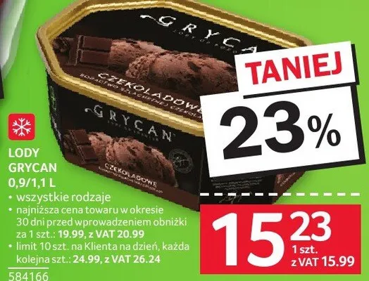 Lody Grycan różne rodzaje 0.9/1 l promocja w Selgros