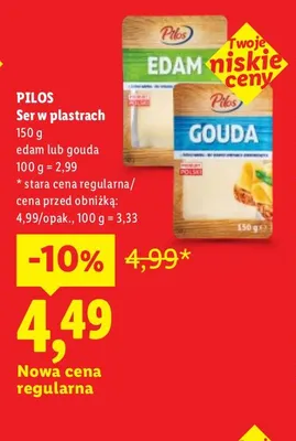 Ser edam w plastrach Pilos promocja w Lidl