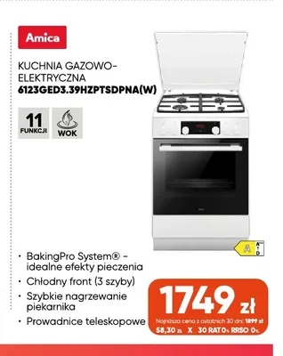 Kuchnia gazowo-elektryczna Amica 6123GED3,39HZPTSDPNA(W) promocja w Max Elektro