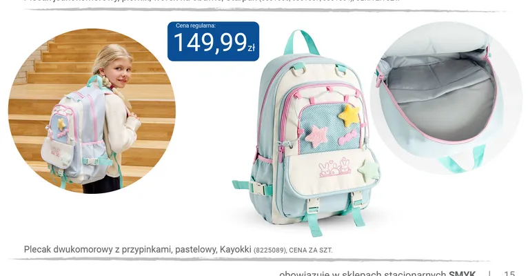 Plecak dwukomorowy z przypinkami pastelowy Kayokki promocja w Smyk