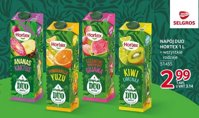 Napój Duo Hortex 1l wszystkie rodzaje promocja w Selgros