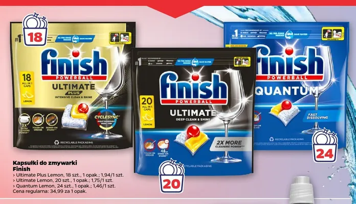 Kapsułki do zmywarki Finish Powerball Quantum Lemon promocja w Netto